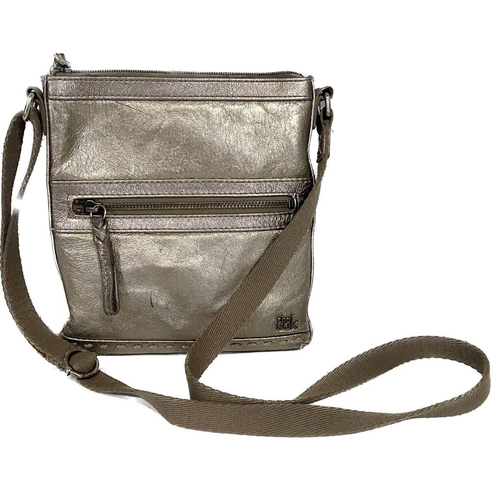 The Sak Small Crossbody Pyrite Gold/Silver Metallic Leather Purse Pax Zipper